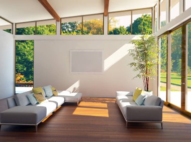 modern parlak iç mekan 3D resimleme