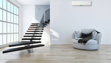 modern parlak iç mekan 3D resimleme