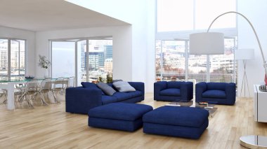 modern parlak iç mekan 3D resimleme