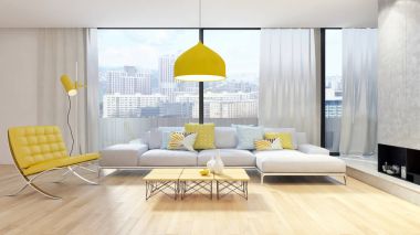 modern parlak iç mekan 3D resimleme