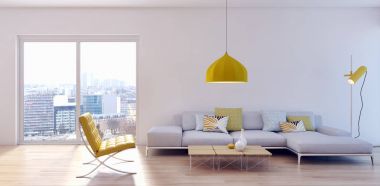 modern parlak iç mekan 3D resimleme