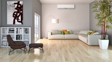 modern parlak iç mekan 3D resimleme