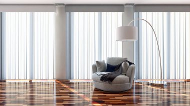 modern parlak iç mekan 3D resimleme