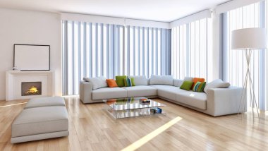 modern parlak iç mekan 3D resimleme