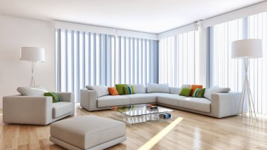 modern parlak iç mekan 3D resimleme