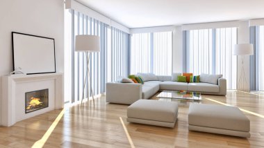 modern parlak iç mekan 3D resimleme