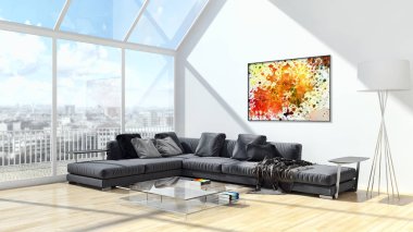 modern parlak iç mekan 3D resimleme