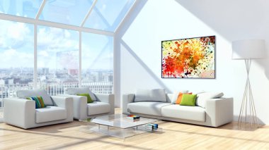 modern parlak iç mekan 3D resimleme