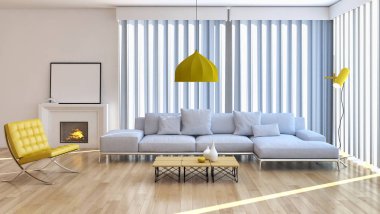 modern parlak iç mekan 3D resimleme