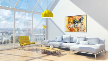 modern parlak iç mekan 3D resimleme