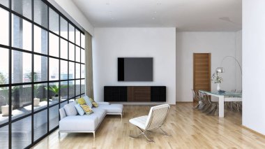 modern parlak iç mekan 3D resimleme