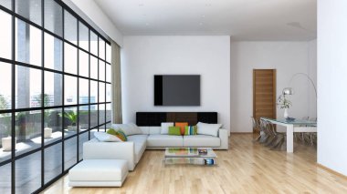 modern parlak iç mekan 3D resimleme