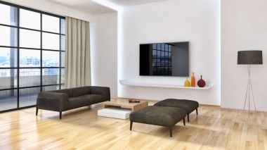 modern parlak iç mekan 3D resimleme