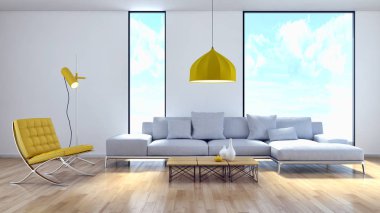 modern parlak iç mekan 3D resimleme