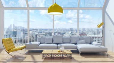 modern parlak iç mekan 3D resimleme