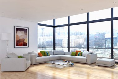 modern parlak iç mekan 3D resimleme