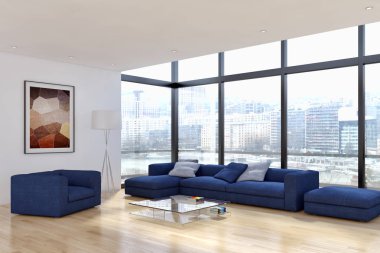 modern parlak iç mekan 3D resimleme