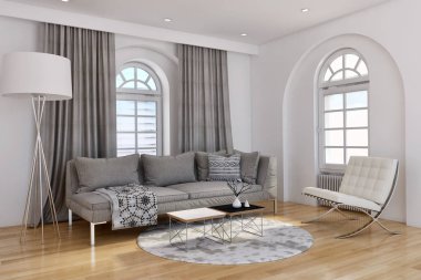 modern parlak iç mekan 3D resimleme