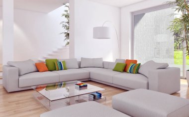modern parlak iç mekan 3D resimleme
