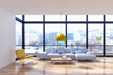 modern parlak iç mekan 3D resimleme