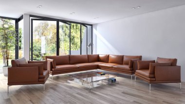 modern parlak iç mekan 3D resimleme