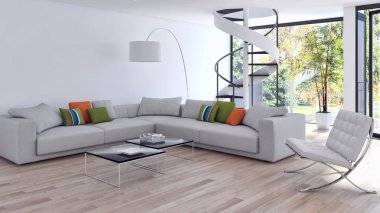 modern parlak iç mekan 3D resimleme