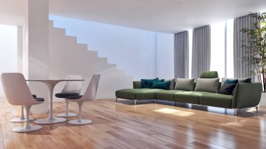 modern parlak iç mekan 3D resimleme