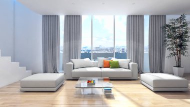 modern parlak iç mekan 3D resimleme