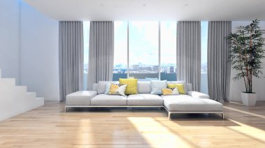 modern parlak iç mekan 3D resimleme