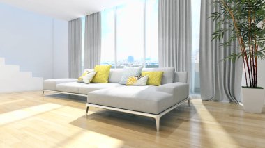 modern parlak iç mekan 3D resimleme