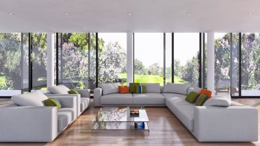 modern parlak iç mekan 3D resimleme