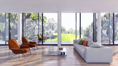 modern parlak iç mekan 3D resimleme