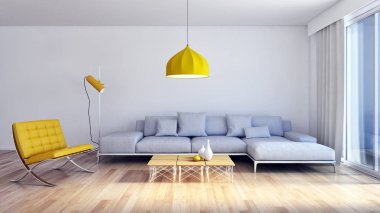 modern parlak iç mekan 3D resimleme