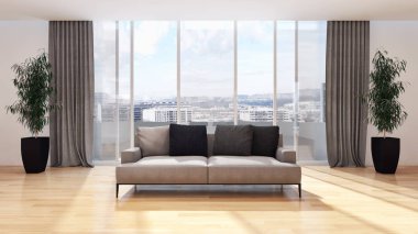 modern parlak iç mekan 3D resimleme