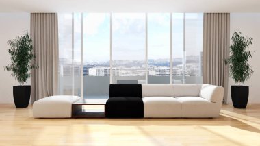 modern parlak iç mekan 3D resimleme