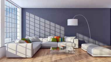 modern parlak iç mekan 3D resimleme