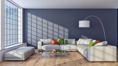 modern parlak iç mekan 3D resimleme