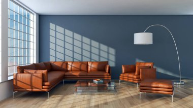 modern parlak iç mekan 3D resimleme