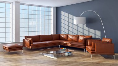 modern parlak iç mekan 3D resimleme