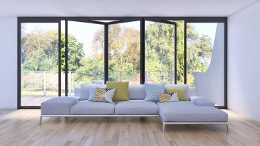 modern parlak iç mekan 3D resimleme