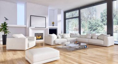 modern parlak iç mekan 3D resimleme