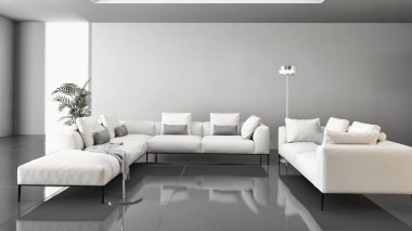 modern parlak iç mekan 3D resimleme