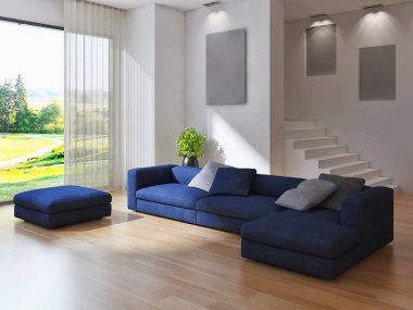 modern parlak iç mekan 3D resimleme