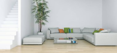 modern parlak iç mekan 3D resimleme
