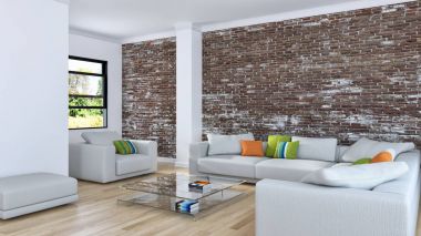 modern parlak iç mekan 3D resimleme