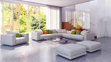 modern parlak iç mekan 3D resimleme