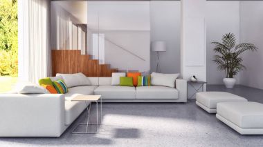 modern parlak iç mekan 3D resimleme