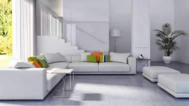 modern parlak iç mekan 3D resimleme