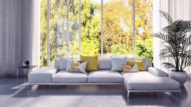 modern parlak iç mekan 3D resimleme