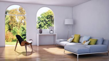 modern parlak iç mekan 3D resimleme